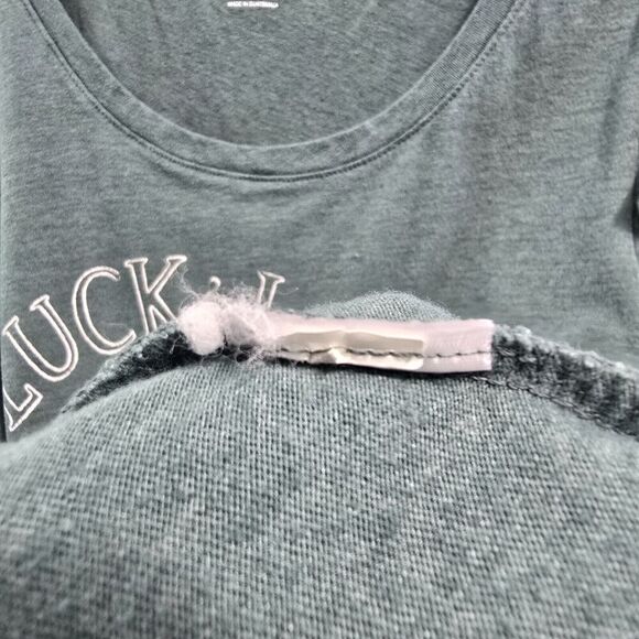 Lucky Brand T Shirt Women XL Green Luck And Love Are Free Scoop Short Sleeve - Picture 8 of 9